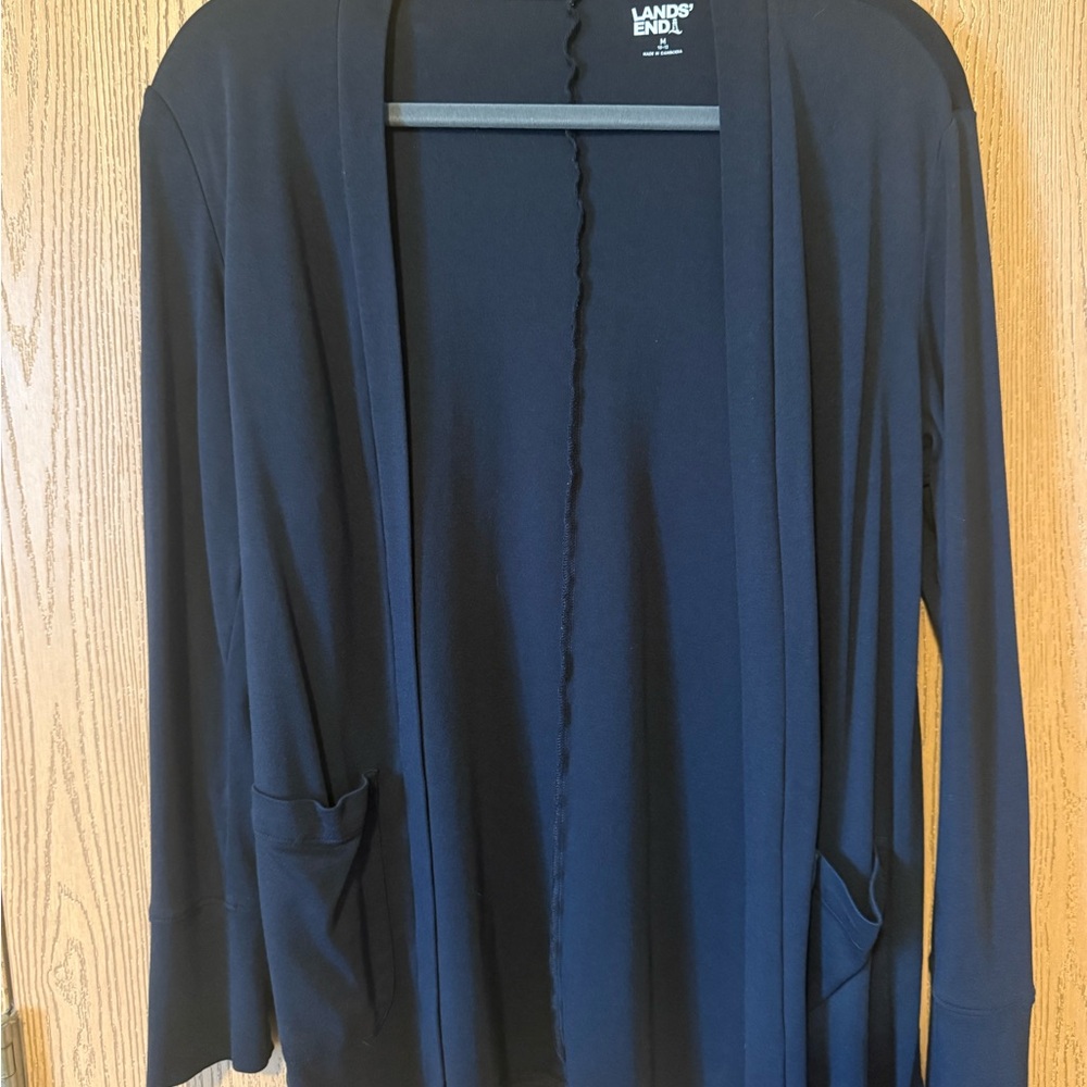 Lands' End Black Cardigan Knit Top